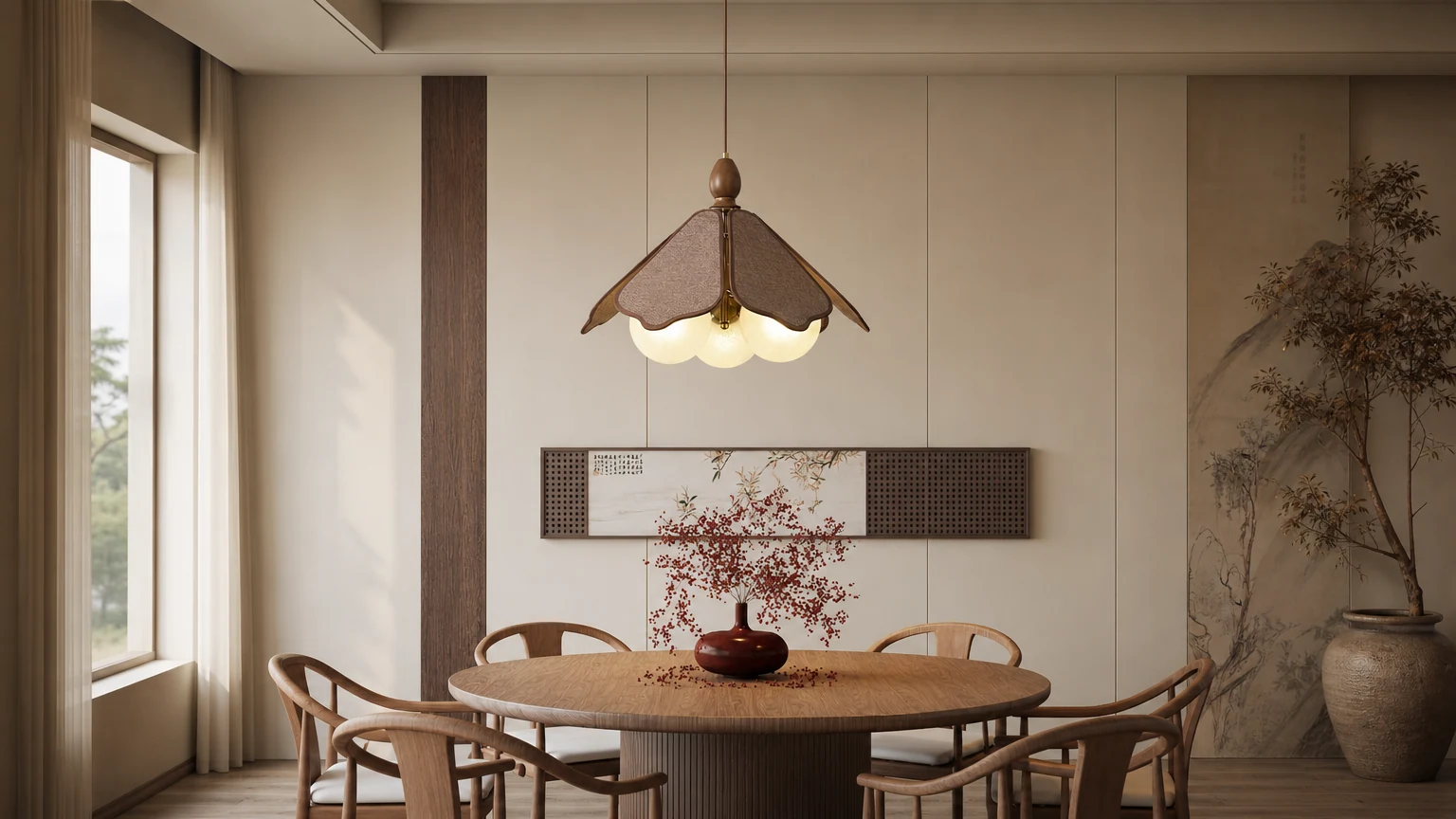Lampa wisząca Feyora D218 w ciepłej scenie jadalni