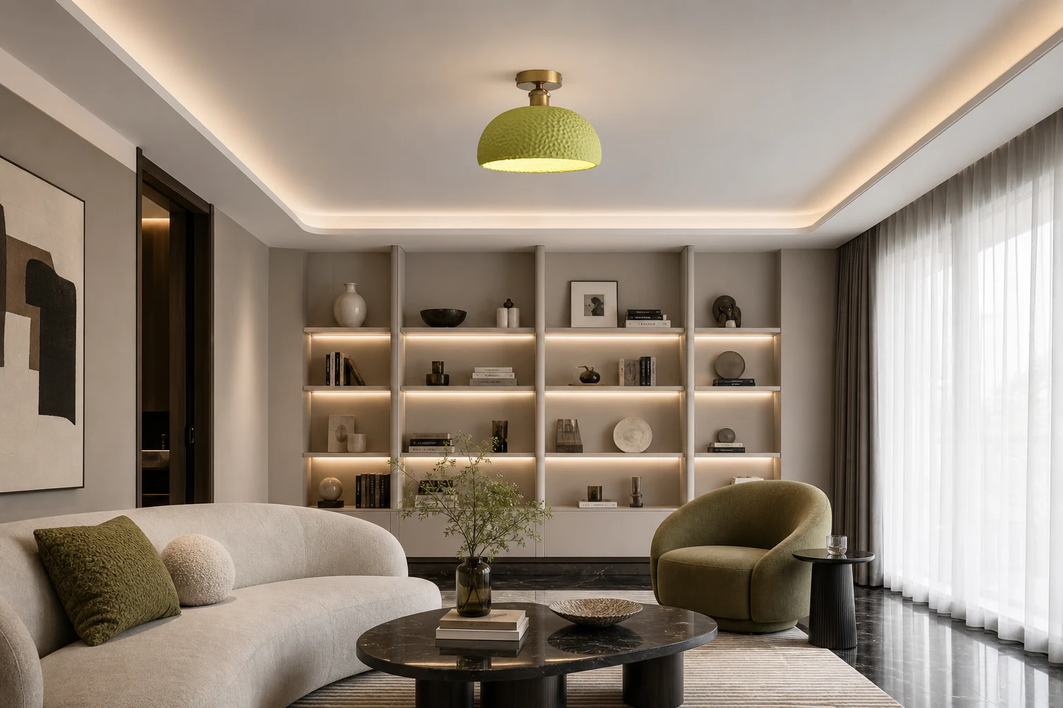 Lampa sufitowa Moss Glow D185 pokazana w pomieszczeniu lifestylowym