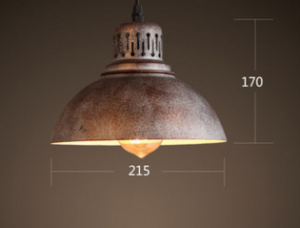 Maßzeichnung der industriellen Eisen-Pendelleuchte mit einem Durchmesser von 21,5 cm und einer Höhe von 17 cm.