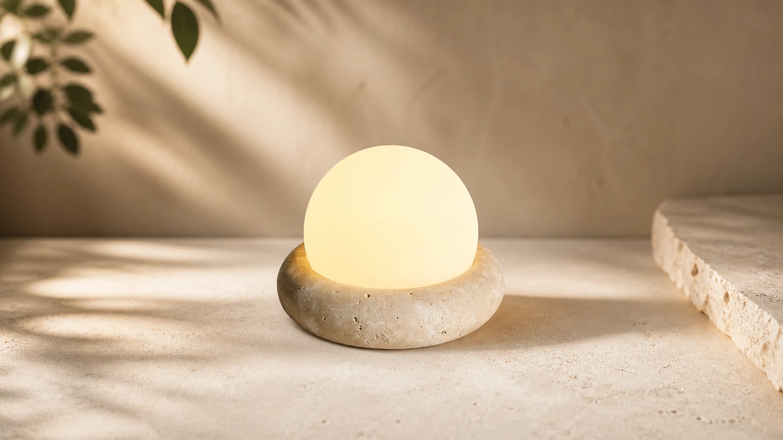Nowoczesna trawertynowa śliczna lampa stołowa Mini Orb G40 w ciepłej oprawie wnętrza