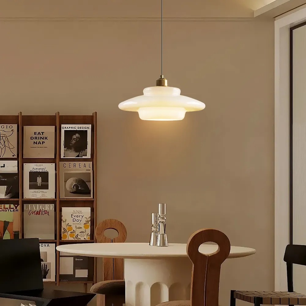 Mid-Century Art Milk White Glass Pendant Lamp S81