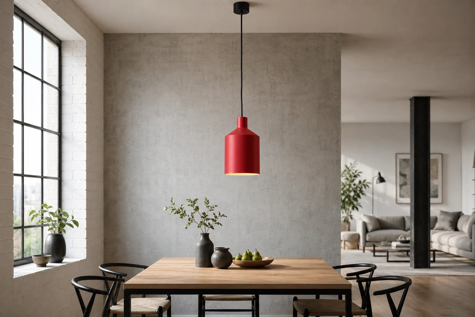 Scena lifestylowa lampy wiszącej HOLBEN Flask z widoczną kompletną lampą wiszącą
