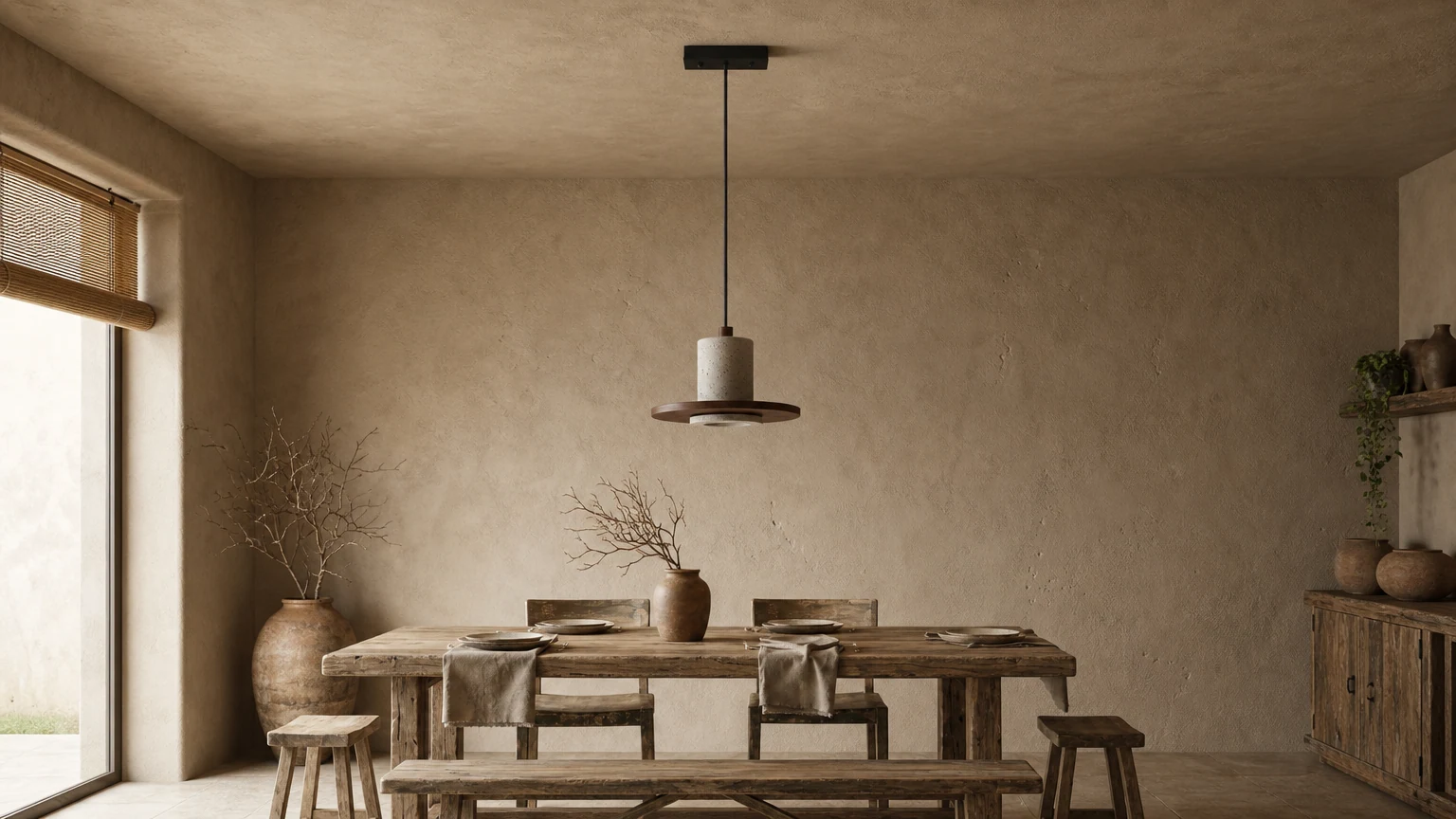 Lampa wisząca Kalea D72 pokazana w ciepłej scenerii wnętrza