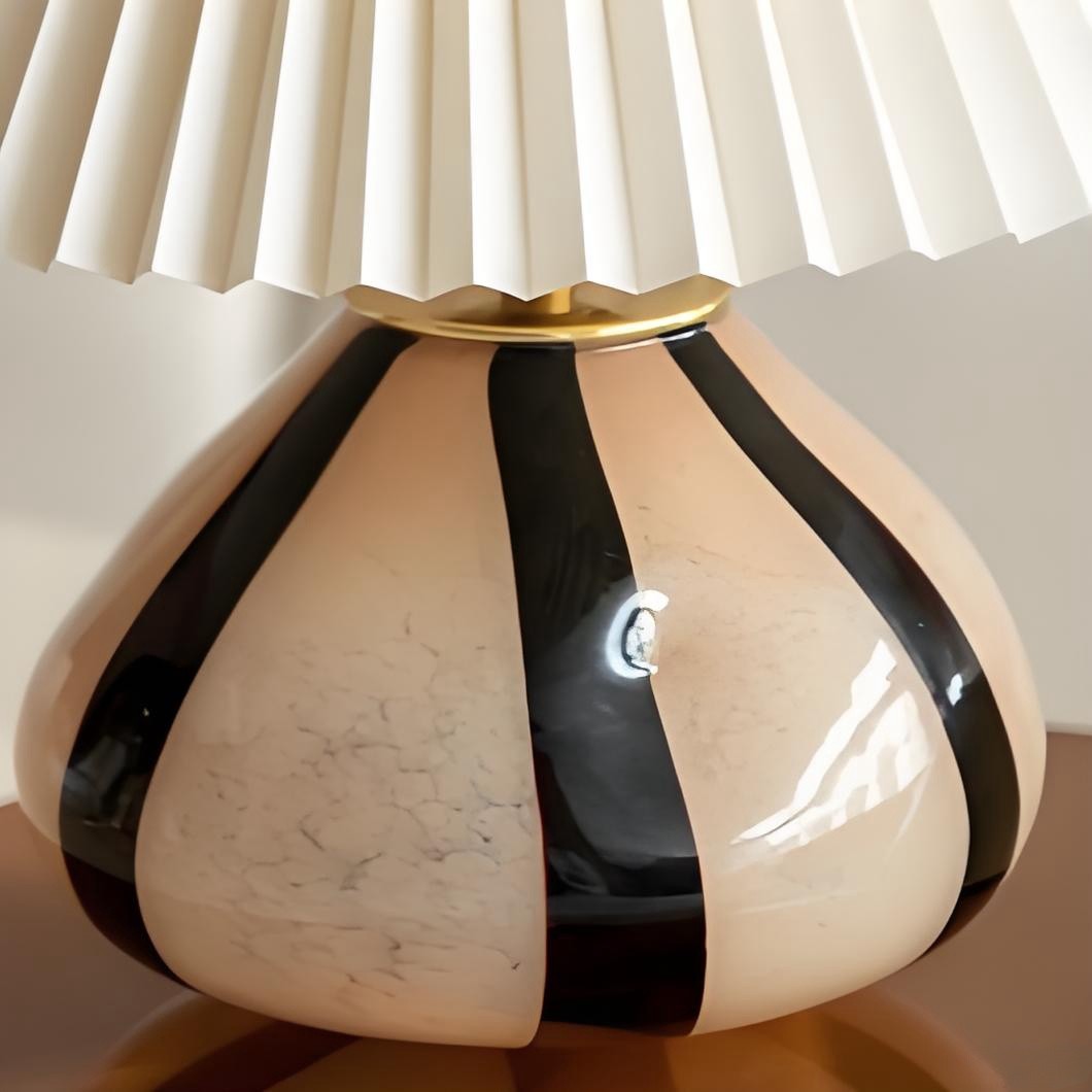 Undara Table Lamp - Pleated Fabric Shade Glass-Base Decorative Lamp for Living Room T591