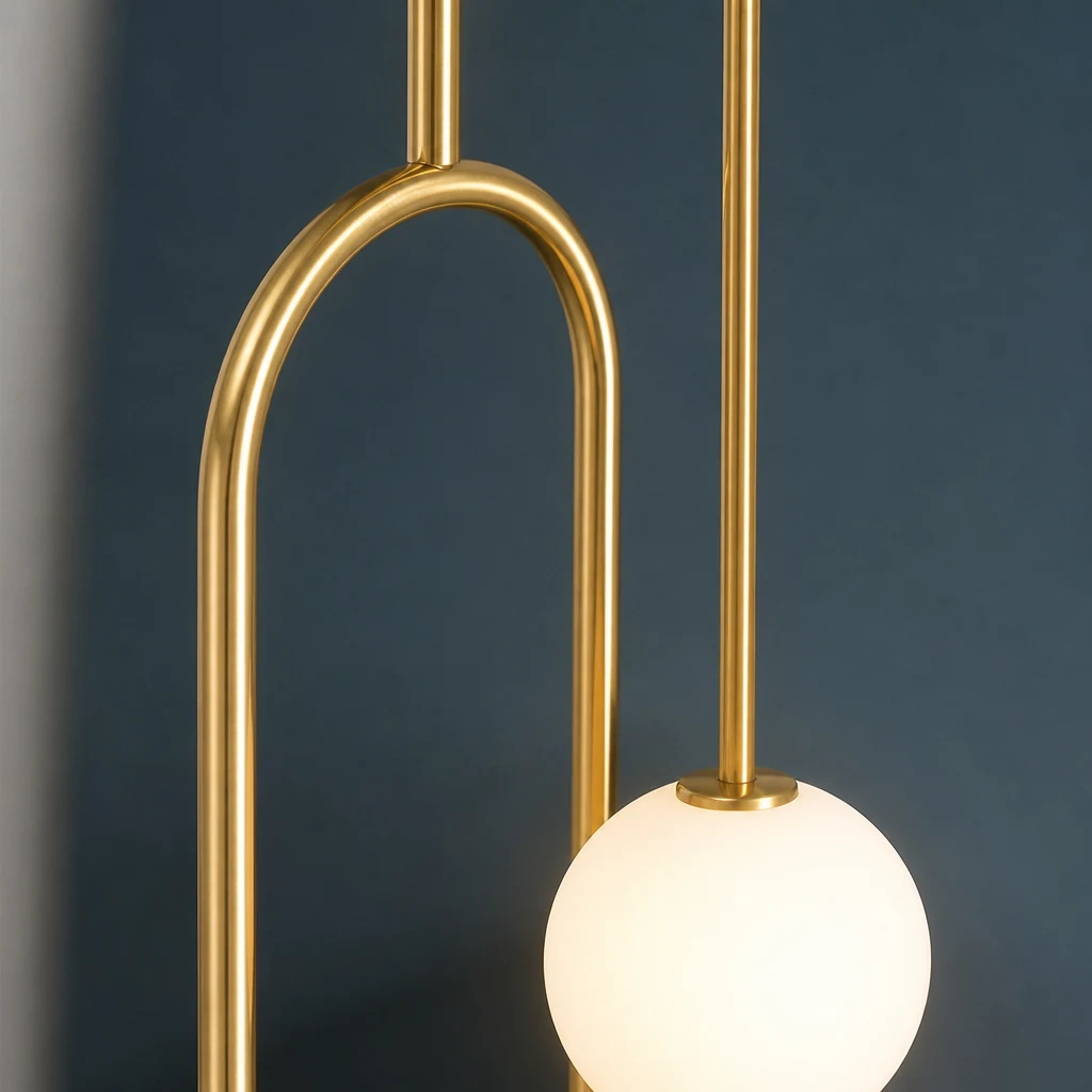 Zbliżenie na wykończenie i szkło lampy wiszącej STROBE