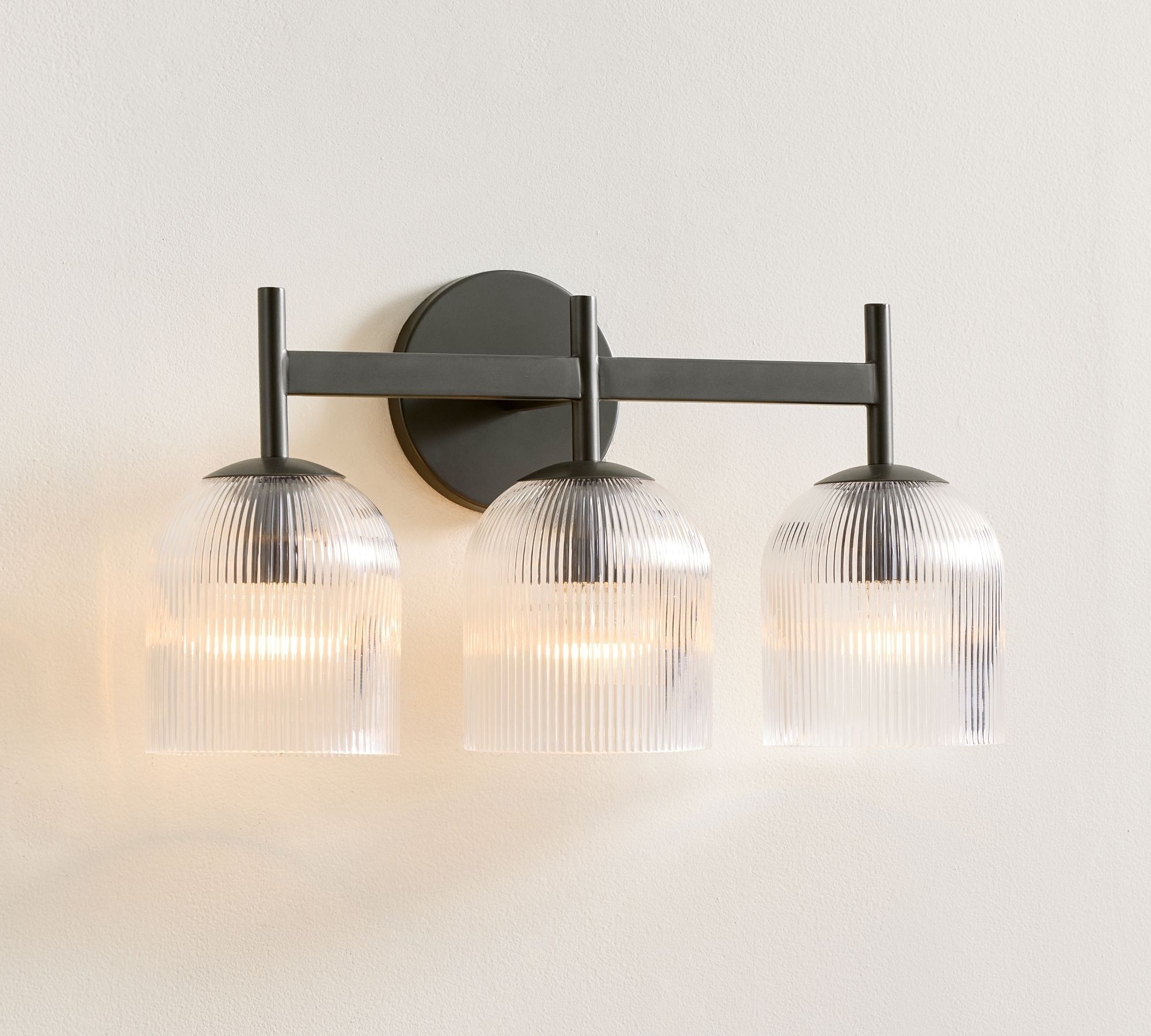 Bravira Ribbed Glass Sconce - Metal Wall Light with Clear Glass Shade T074