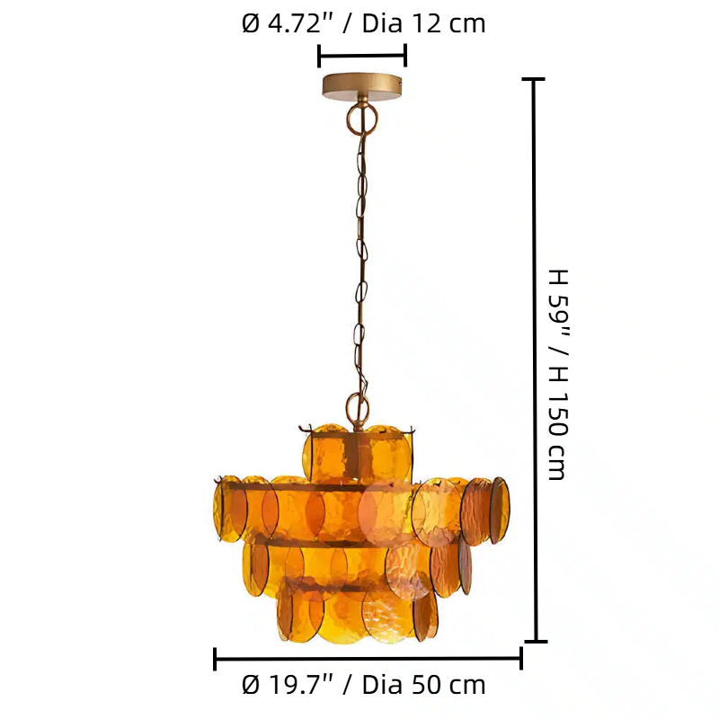 Schemat rozmiarów lampy wiszącej Morien dla średnicy 50 cm