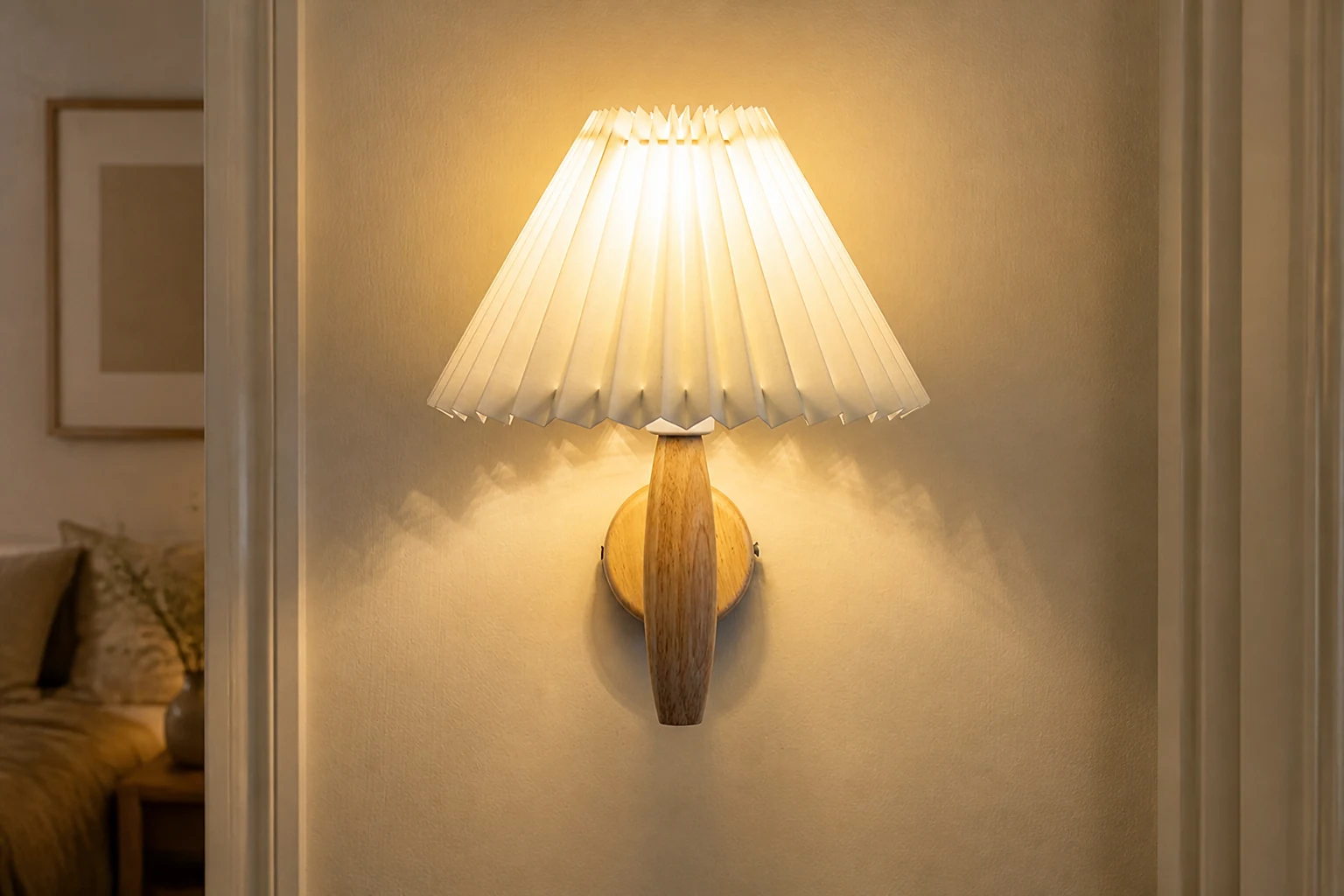Wooden Wall Lamp in a softly styled room scene
