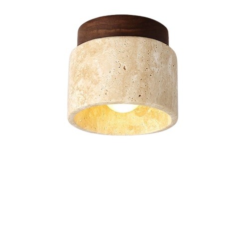 Japanese Minimalist Round Yellow Travertine Shade 1-Light Semi-Flush Mount Ceiling Light G31