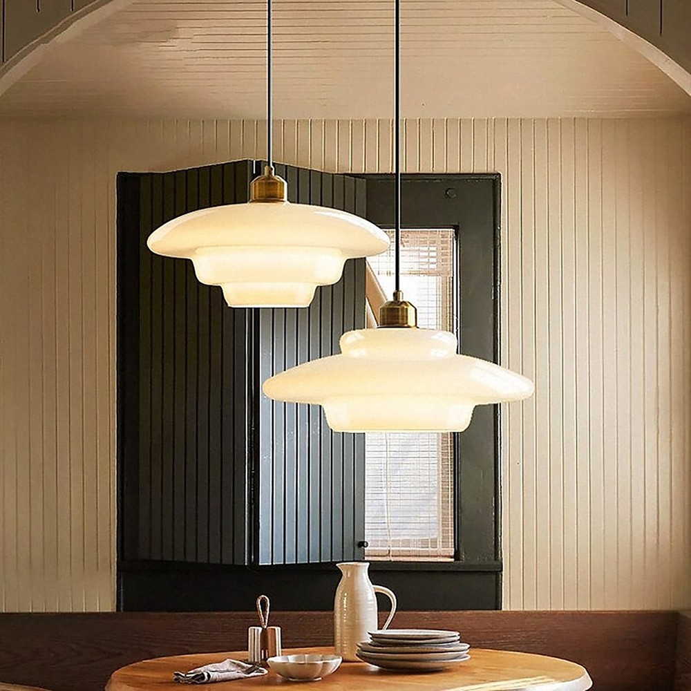 Mid-Century Art Milk White Glass Pendant Lamp S81