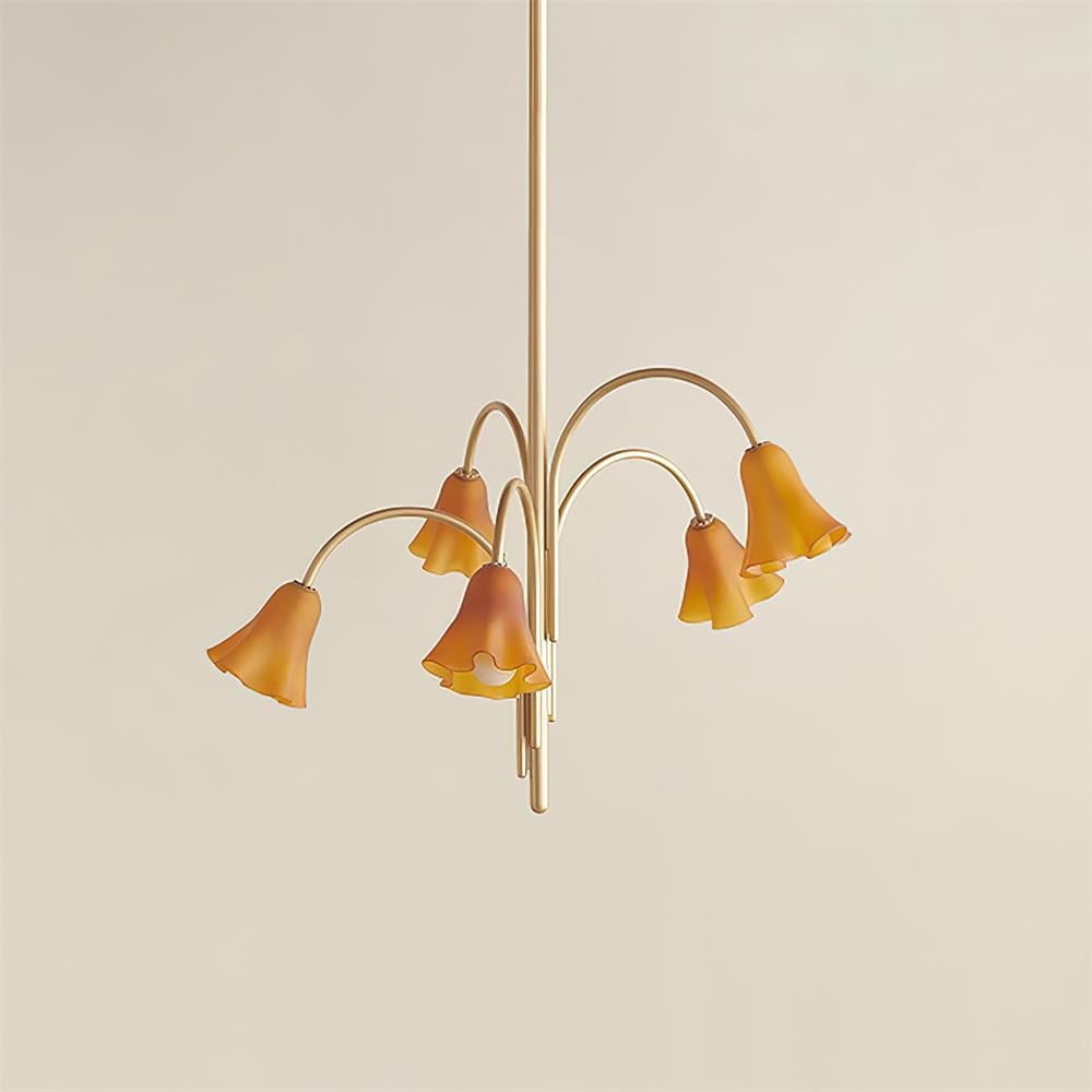 Bellina Modern Romantic Chandelier - Botanical Lily Design with Glass Flowers T280