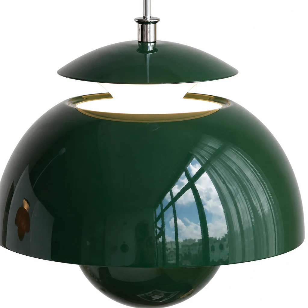 Zbliżenie metalowej lampy wiszącej Modern Flower Bud S88 z metalowym kloszem