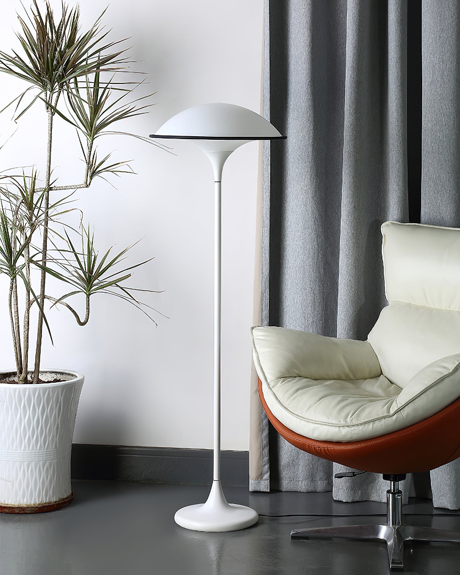 Danish Retro White Flying Saucer Floor Lamp M379