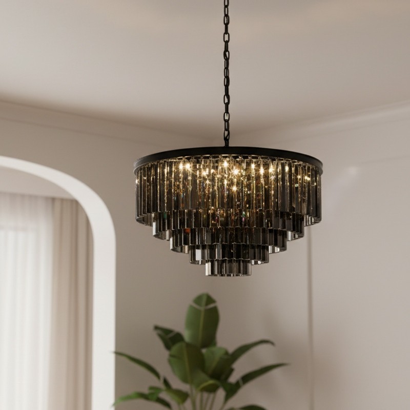 Aurevon Crystal Prism Metal Frame Modern Ceiling Chandelier for Home and Hotel T494