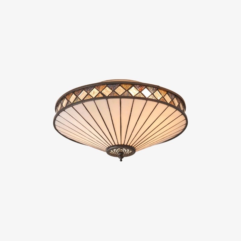 TiffStar Elegant Art Glass Flush Ceiling Light - Vintage-Inspired Ceiling Fixture for Home Interiors T634