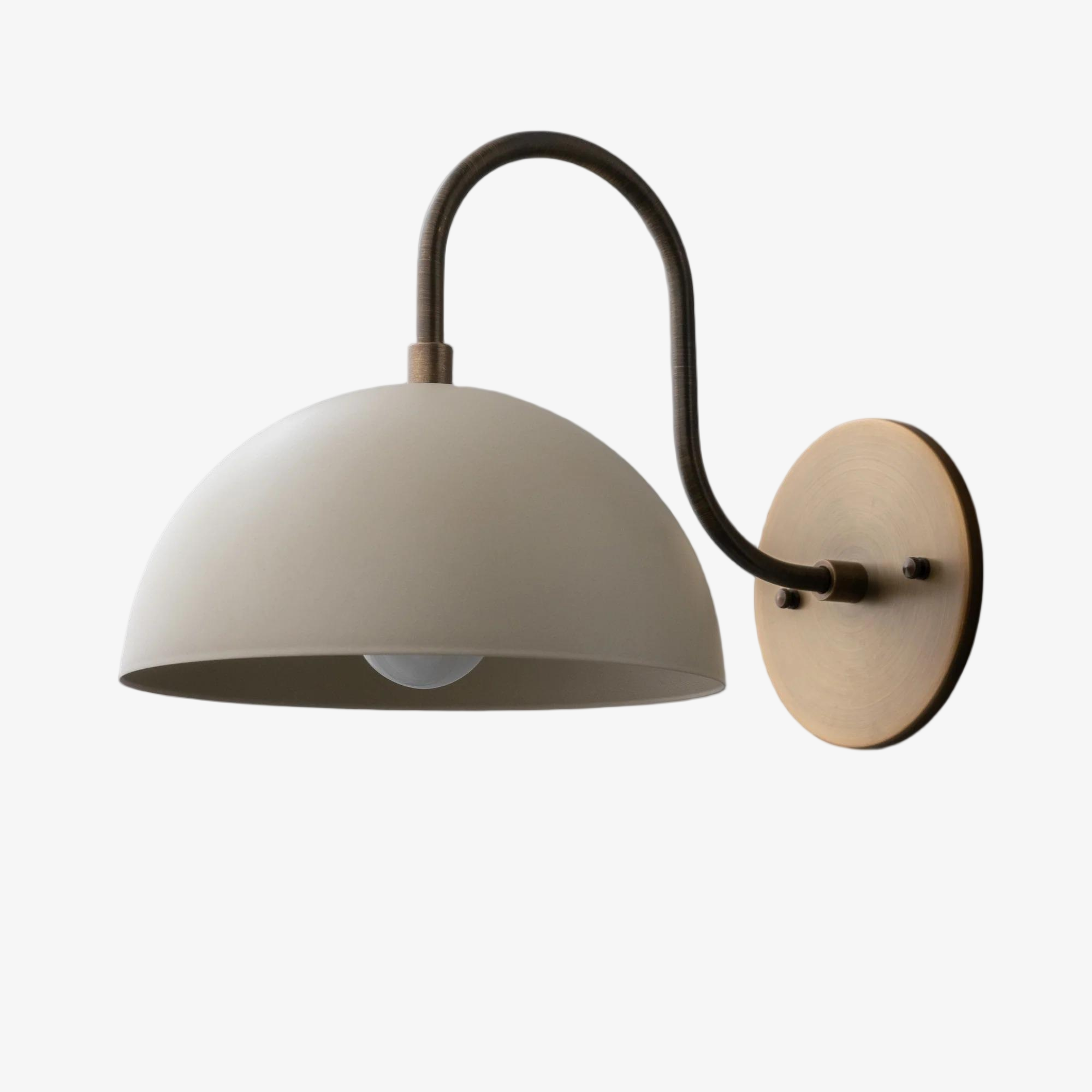 Curva Metal Industrial Wall Sconce - Curved Brass Arm - Hammered Dome Light Fixture T408