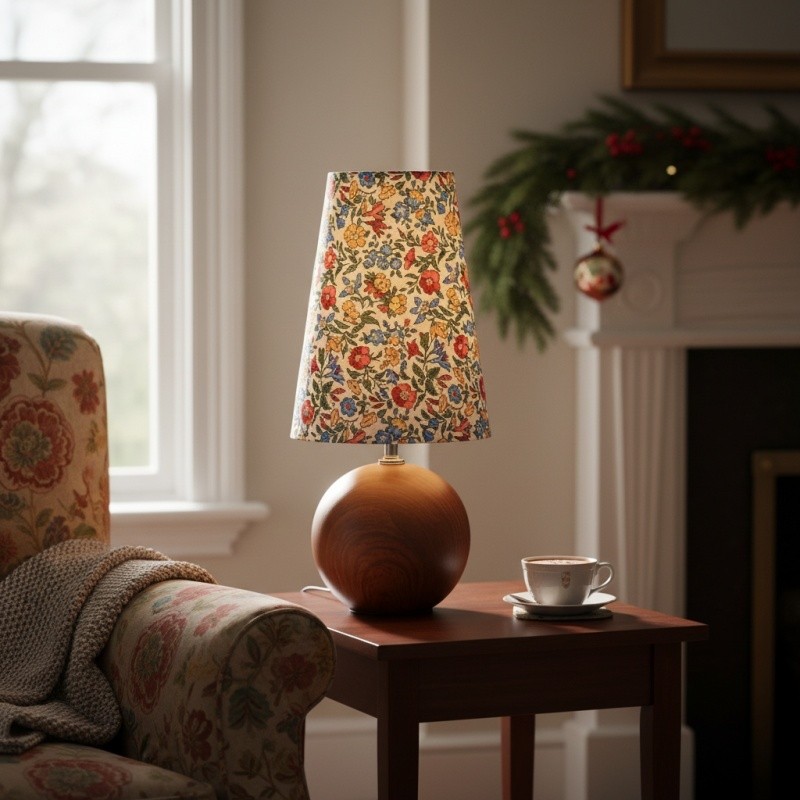 Florence Decorative Floral Table Lamp - Stylish Ambient Light with Wooden Detail for Home T550
