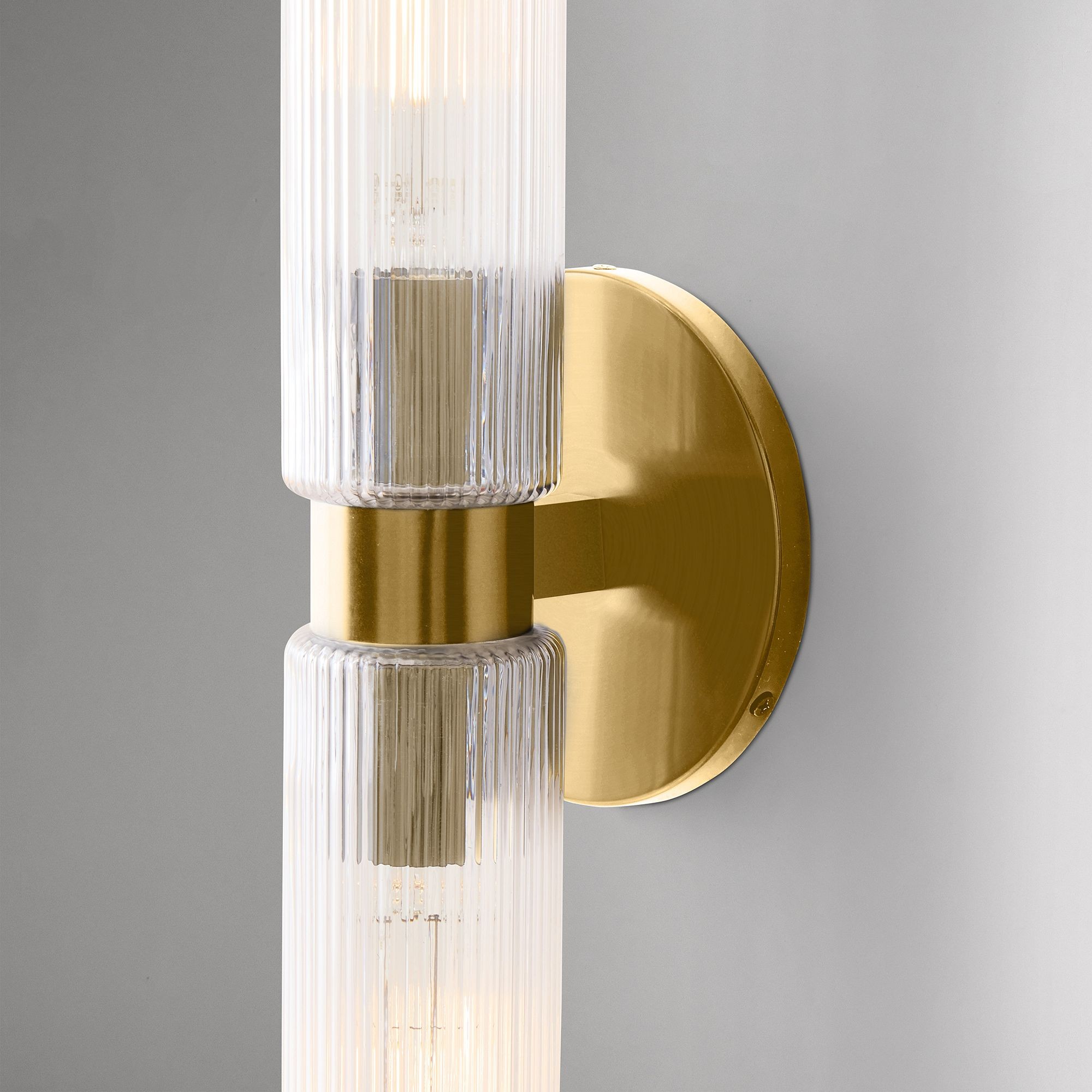 Rivora Modern Fluted Glass Wall Light - Double Short Indoor Outdoor Sconce T168