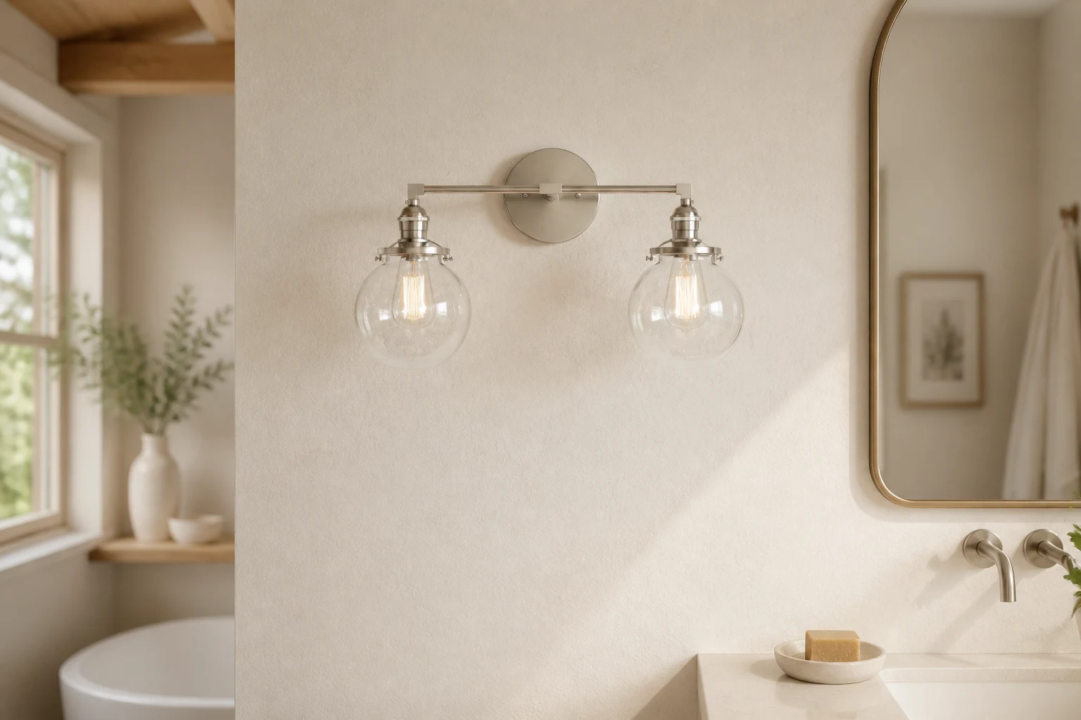Lampa toaletkowa Lumio Globe w łazienkowej scenie lifestylowej