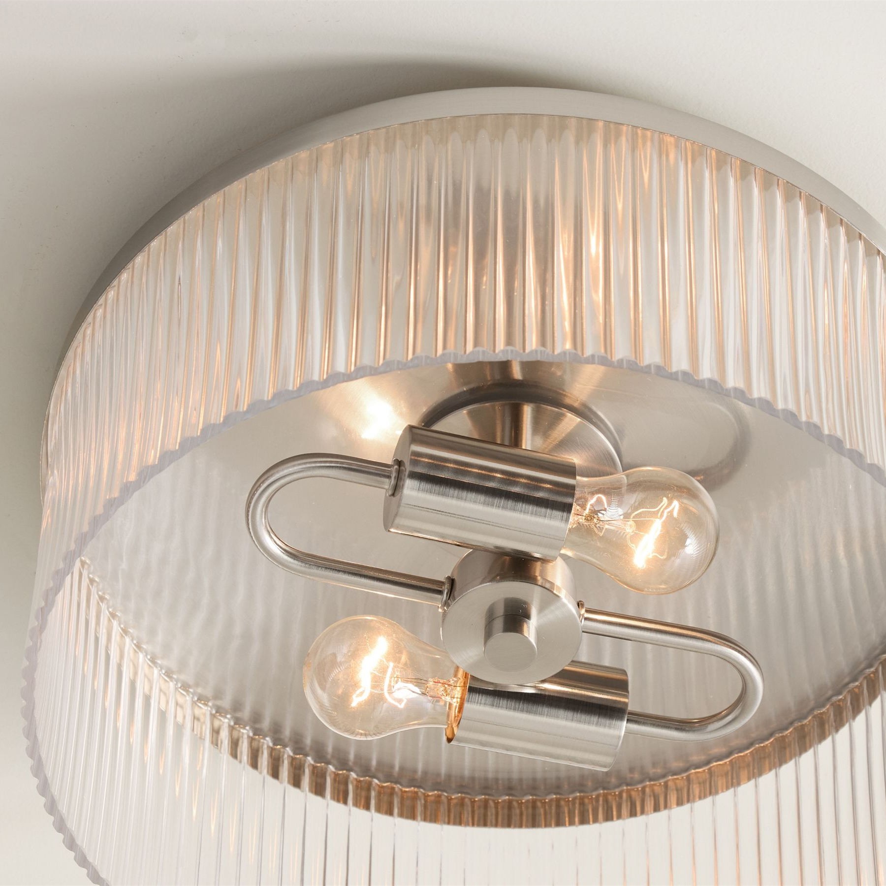 Bravira Flush Mount Ceiling Light - Ribbed & Bubbled Glass Metal Light T071