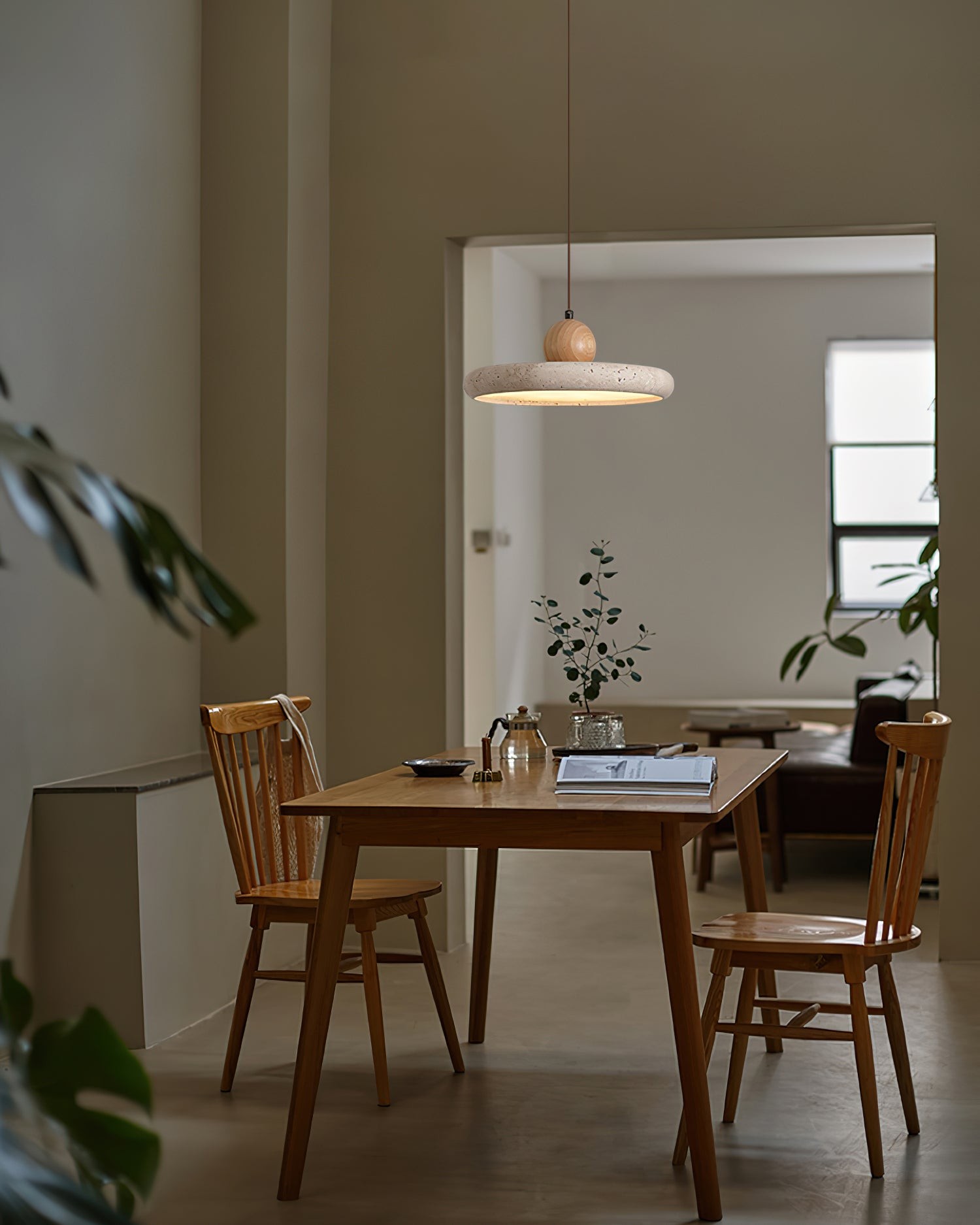 Modern Minimalist Wood Travertine Disc Pendant Light M241