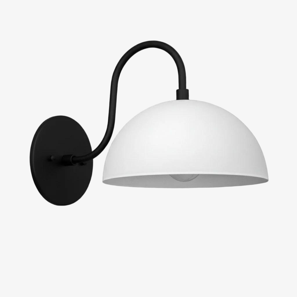 Curva Metal Industrial Wall Sconce - Curved Brass Arm - Hammered Dome Light Fixture T408