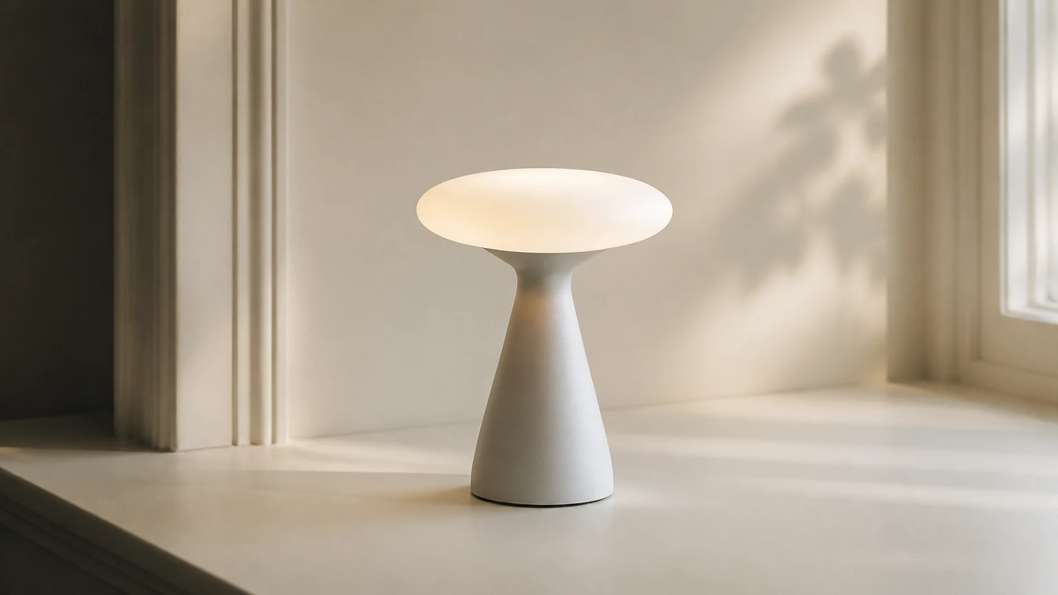 Prosta, przyciemniana dotykowo lampa stołowa M248 w prostym blacie