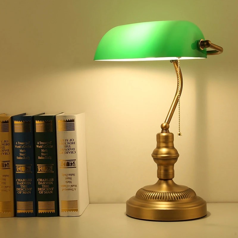 Vintage Glass Banker Desk Lamp Library Table Lamp S53