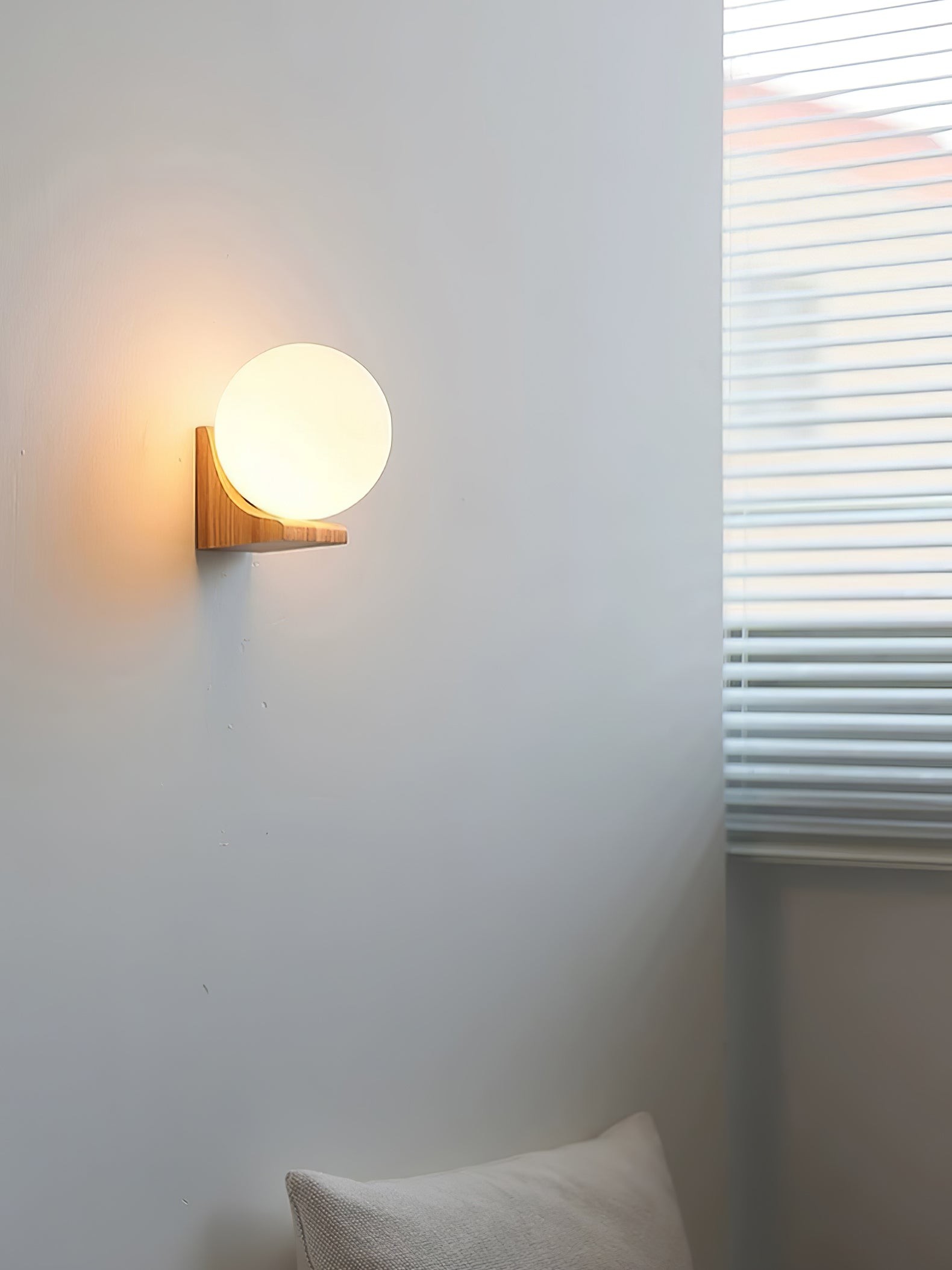 Minimalist Wooden Geometric Bracket Glass Globe Wall Lamp M477