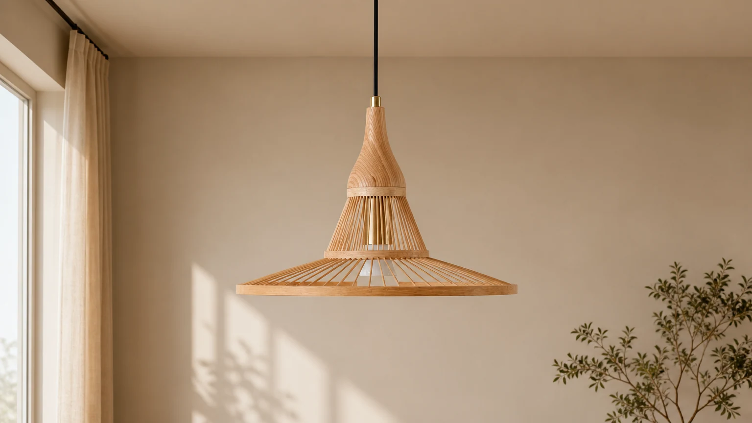 Lampa wisząca Straw Hat Art w ciepłym wnętrzu