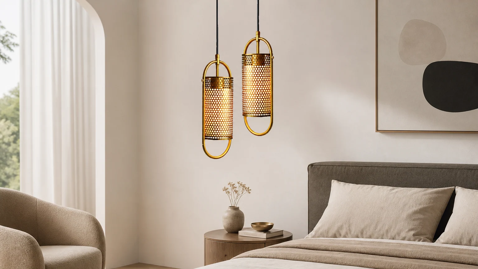 Lampa wisząca FJOR Mesh Cage w pomieszczeniu