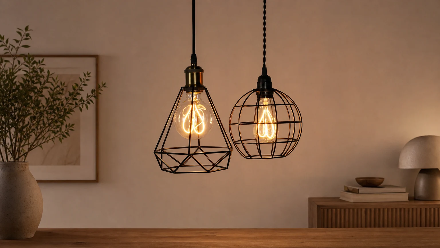 Lampa wisząca ART Cage w ciepłej scenerii pomieszczenia