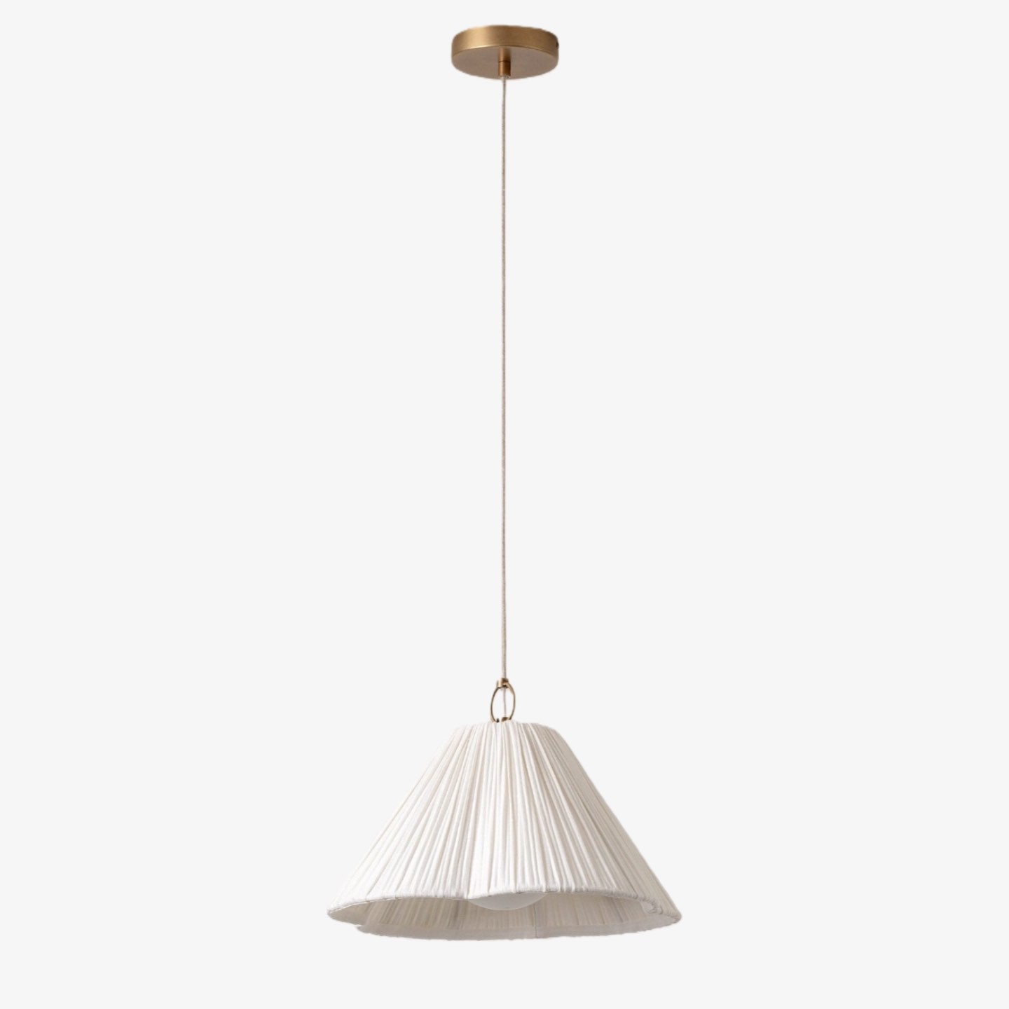 Lindi - small aged brass and linen scalloped pendant T442