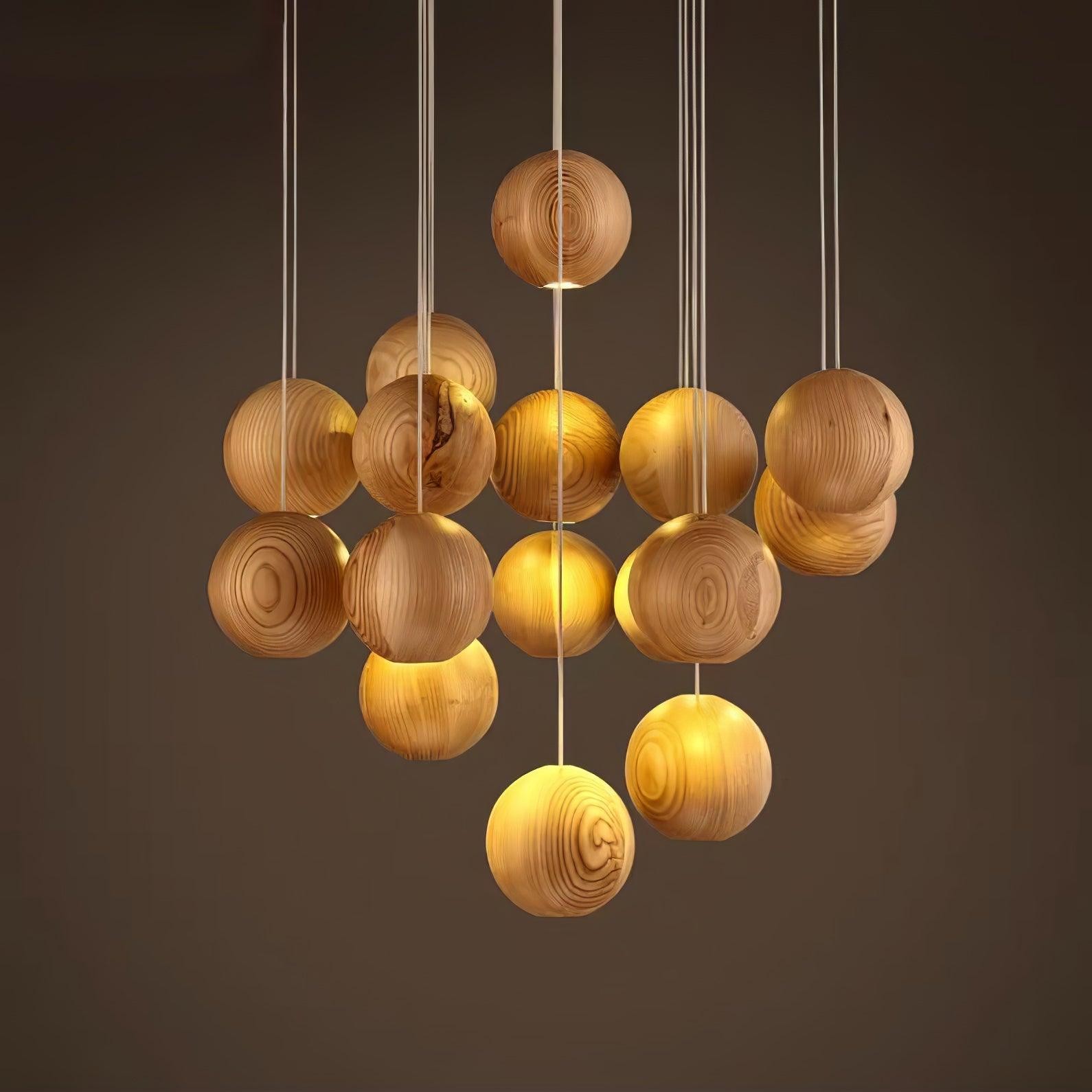 Wooden Orb Sphere Cluster Pendant Light G72