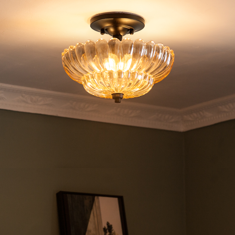 Orilanavo Semi Flush Mount Ceiling Lights Umbrella Shape Glass Lamp G58