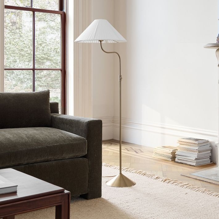 Fibura Elegant Floor Lamp with Linen Shade and Champagne Bronze Base for Living Room T081