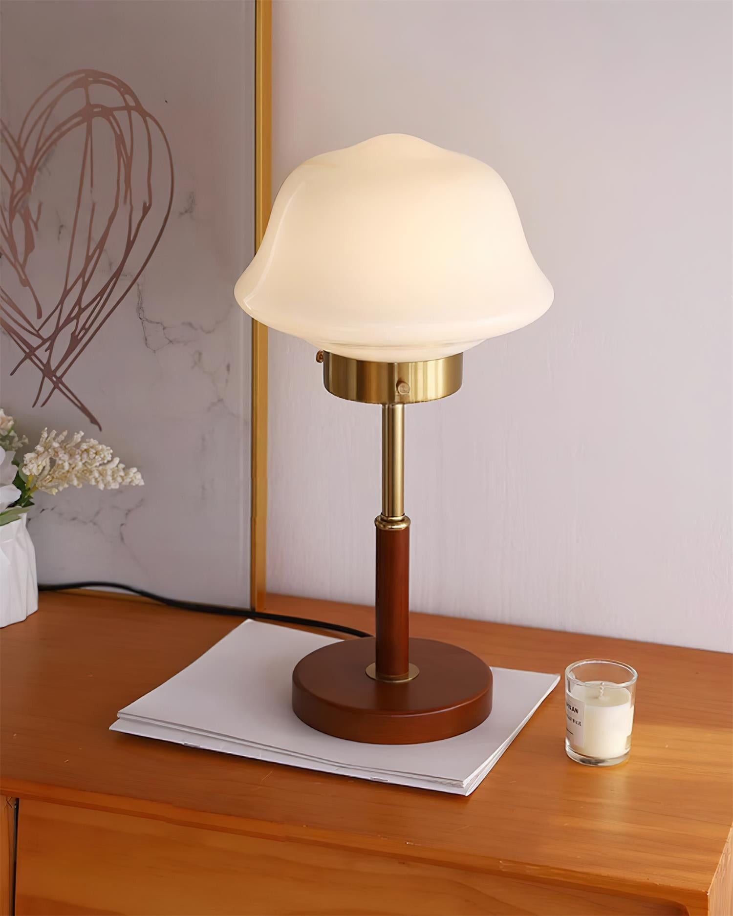 Mid Century Vintage Walnut Glass Table Lamp M395