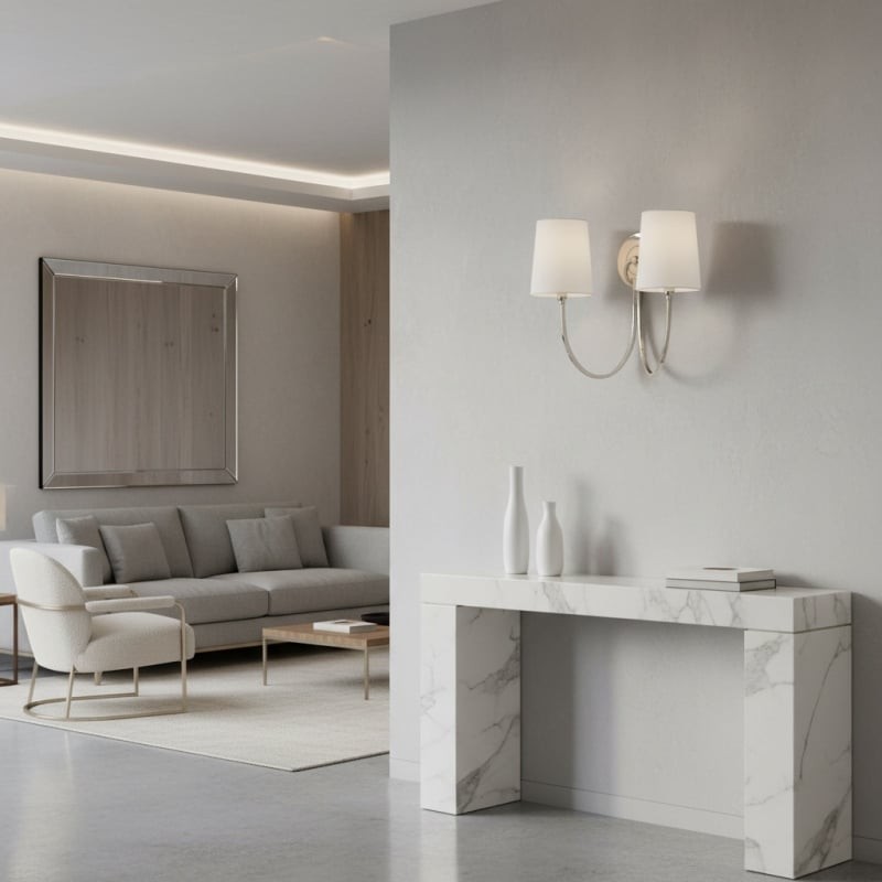 Roven Modern Double Wall Sconce with Curved Arms and Fabric Shades - Classic Accent Lighting for Bedroom T657