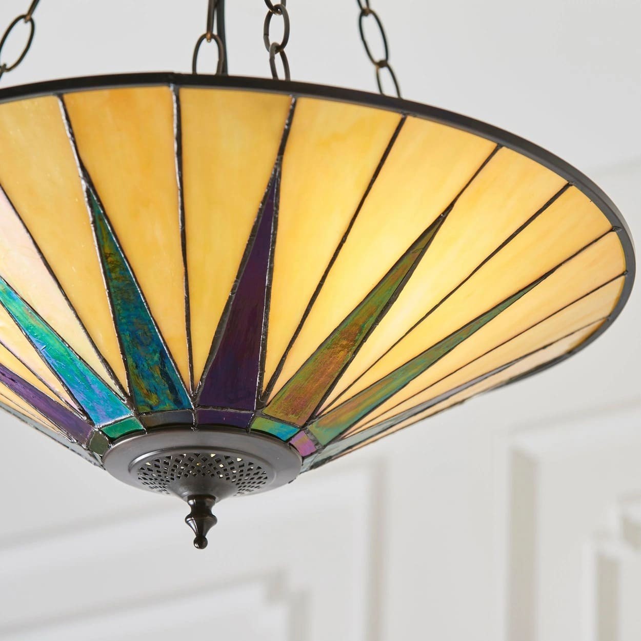 TF Dark Star Tiffany Ceiling Lamp - Stained Glass Star Design for Dining or Hall T637