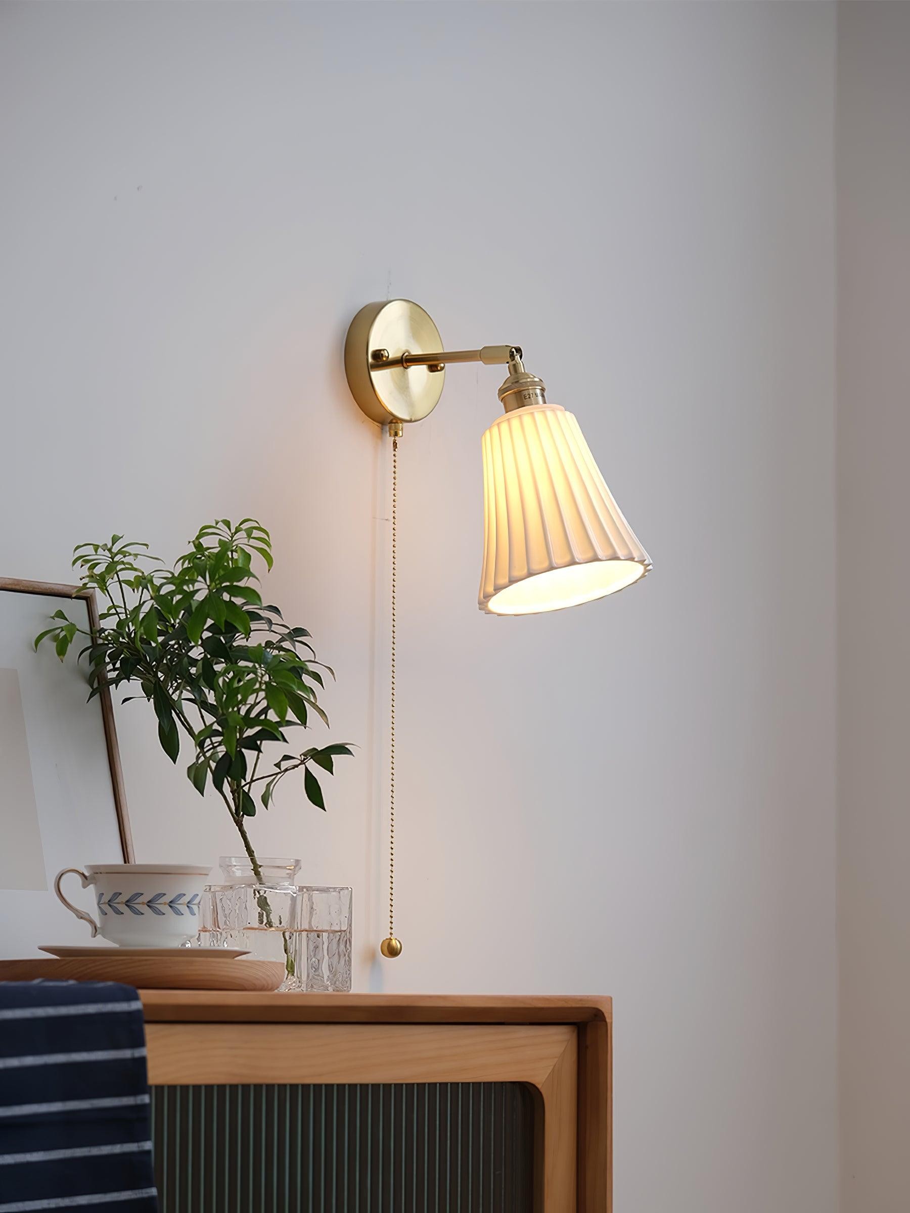 Modern Pull Cord Metal Ceramics Indoor Wall Lamp for Bedroom M506
