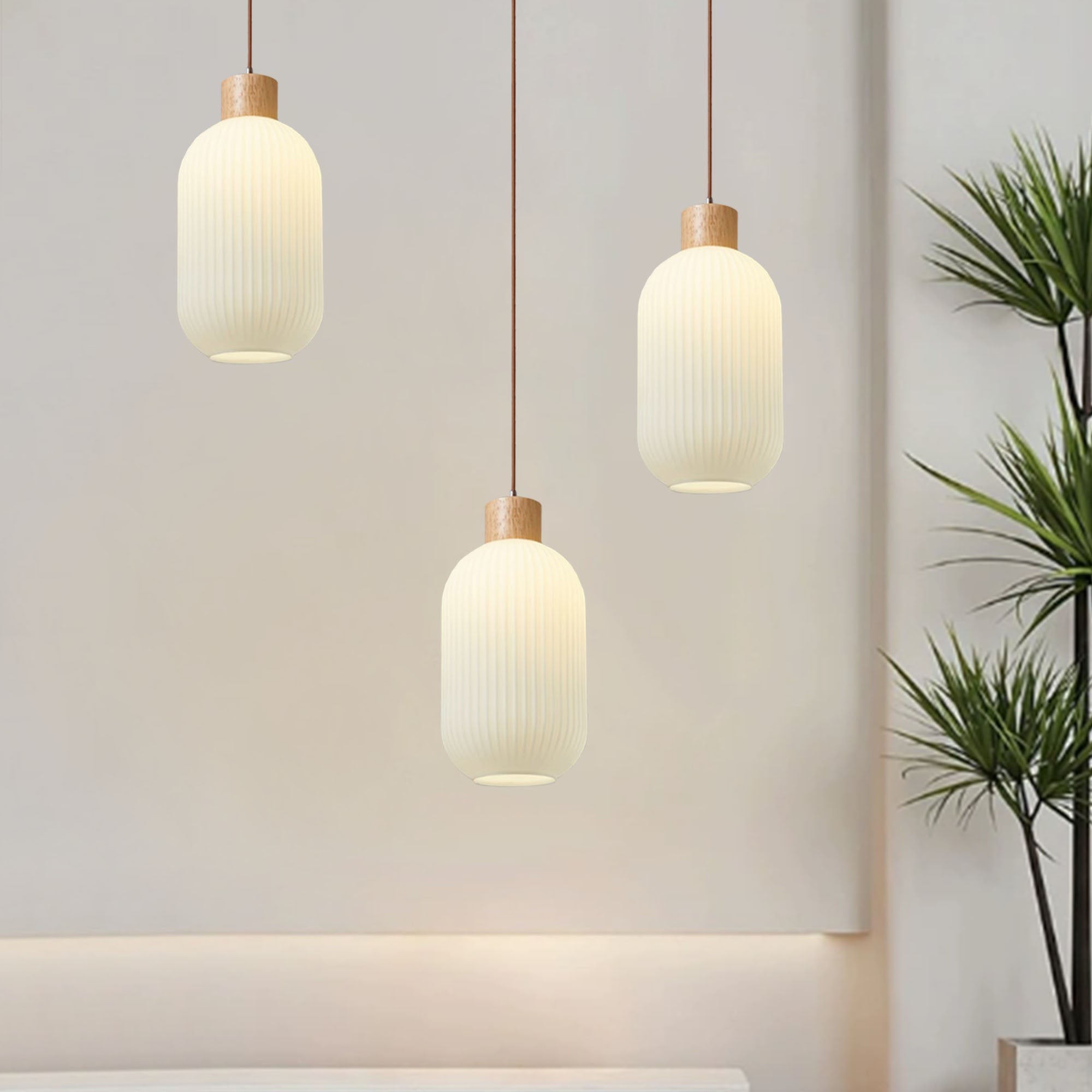 Nordic White Lantern-Like Glass Pendant Lamp M127