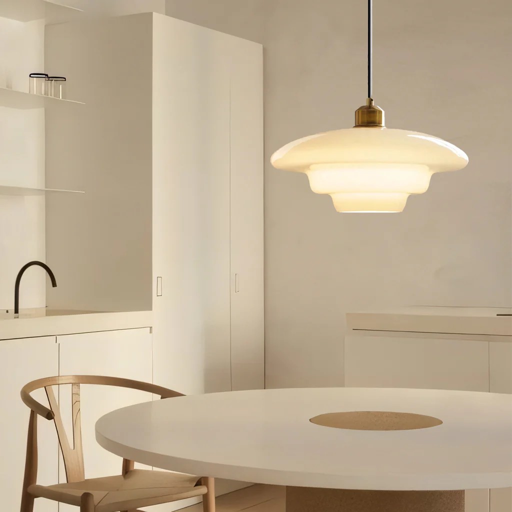 Mid-Century Art Milk White Glass Pendant Lamp S81