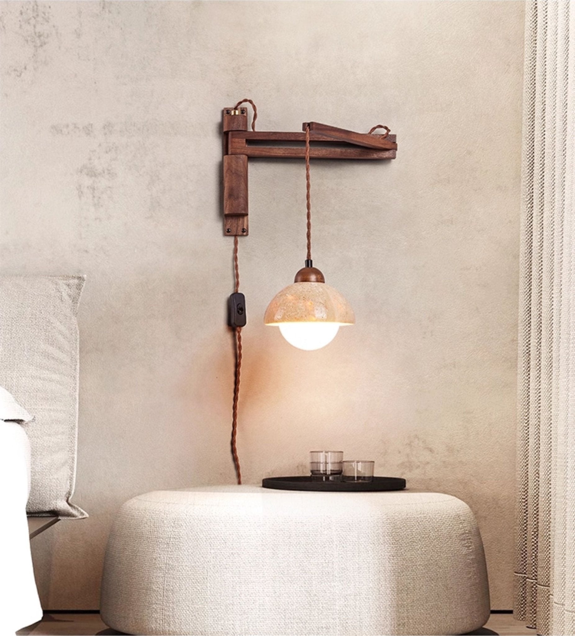 Adjustable Travertine Dome Wall Sconce D382