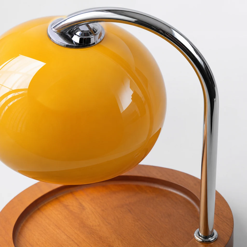 Zbliżenie na materiał i wykończenie szklanej lampy podgrzewającej do świec Bauhaus