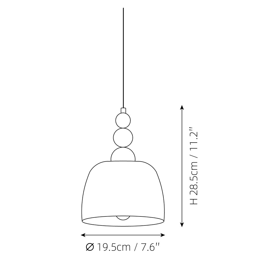 Måltegning som viser diameter 19,5 cm og høyde 28,5 cm