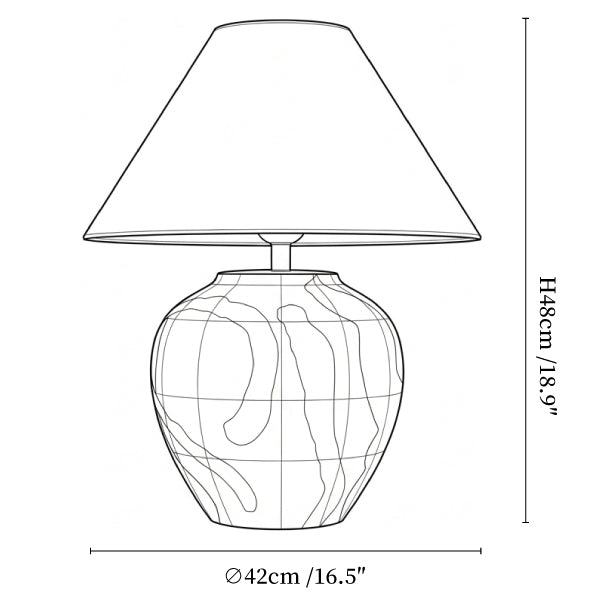 Rysunek wymiarowy ceramicznej lampy stołowej Abstrakcyjny wzór D383