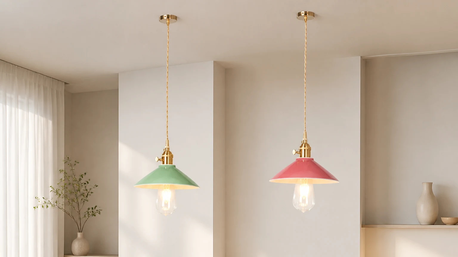 Pastelowa lampa wisząca KLARRIS w delikatnej pastelowej scenerii pomieszczenia