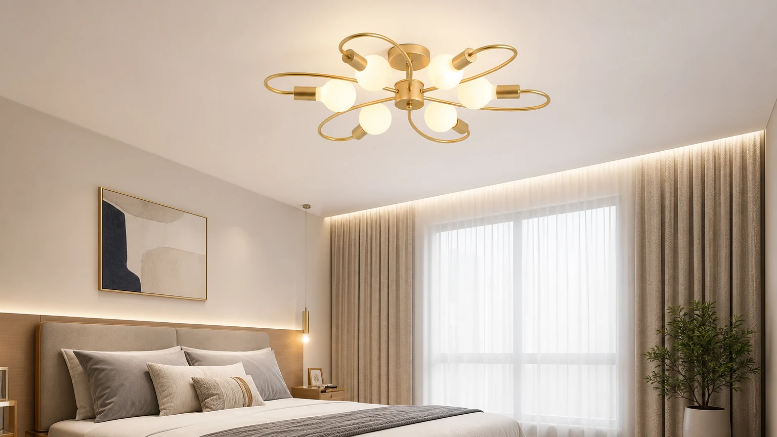 Lampa sufitowa ze wzorem kwiatowym zainstalowana w ciepłym pomieszczeniu