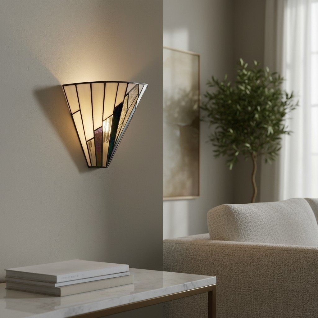 TF Astoria Vintage Fan-Shaped Wall Lamp - Handcrafted Art Glass For Bedroom Accent Light T635