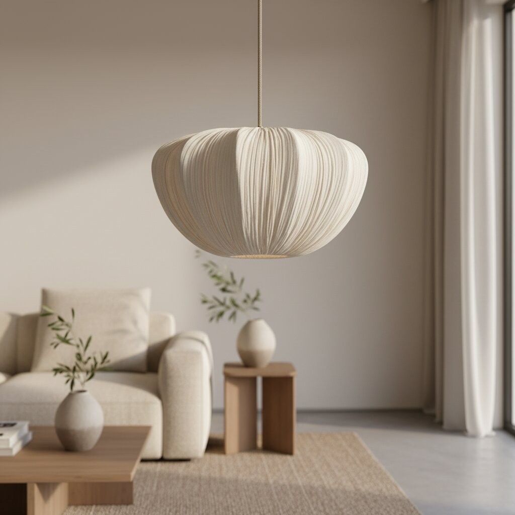 Linbron Pendant - Soft Linen Shade Curved Frame Modern Ceiling Light for Dining Room T477
